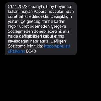 Papara'dan Gelen Ücretlendirme Mesajı