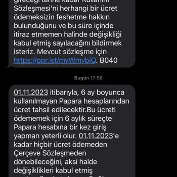 Papara Kullanılmayan Hesaplardan Ücret Tahsil Edilmesi