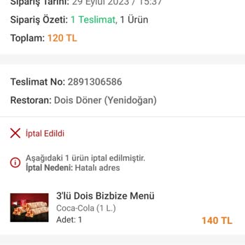 Trendyol Yemek Sipariş İptal Edilip Para İadesi Yapılmadı