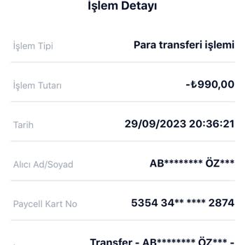 Paycell Bilgim Dışında IBAN 'a Transfer Yapılmış