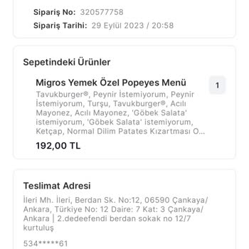 Migros Yemek Popeyes'ten Yemek Söyledim Fakat Bir Saattir Yok
