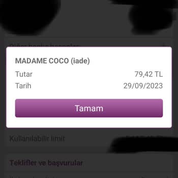 Madame Coco Eksik İade Ücreti