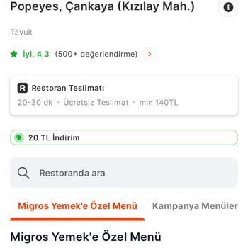 Migros Yemek Popeyes Kızılay AVM Şubesinden Yemek Söyledim Gelmedi
