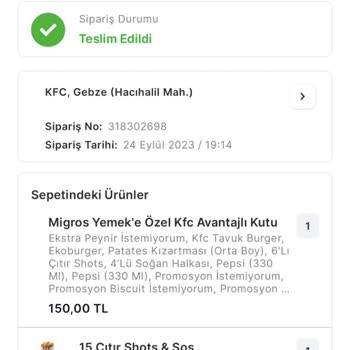 Migros Yemek KFC Siparişimizde 140 TL Başkasının Boğazından Geçti.