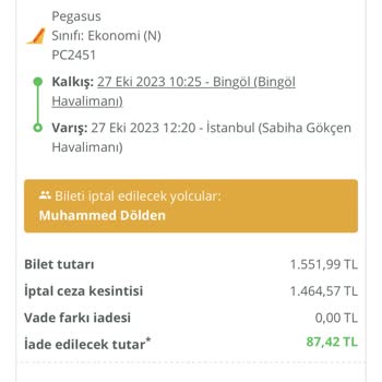 Pegasus ... Bilet İşlemleri...