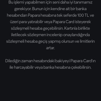 Papara Kart Sözleşmeli Hesap