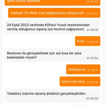 Köfteci Yusuf Migros Yemek Siparişi İle İlgili Sorun