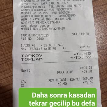 Hakmar Gıda Kasada Fazla Tartılıp Fazla Ücret Ödenmesi
