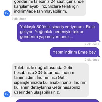 Getir (Getirmiyor) - Eksik Ürün
