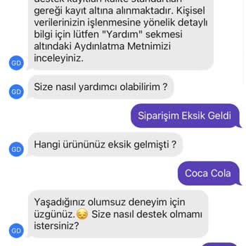 Getir (Getirmiyor) - Eksik Ürün