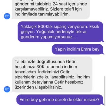 Getir (Getirmiyor) - Eksik Ürün