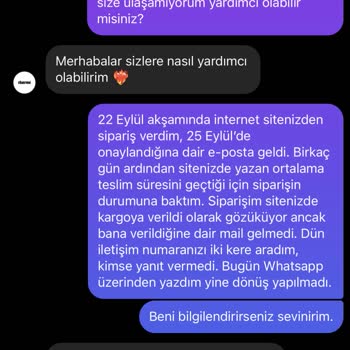 Charme Butik'ten Verdiğim Sipariş Gelmiyor