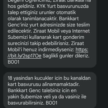 Ziraat Bankası Ziraat Bankkart Genç Olumlu Sonuçlanmamıştır