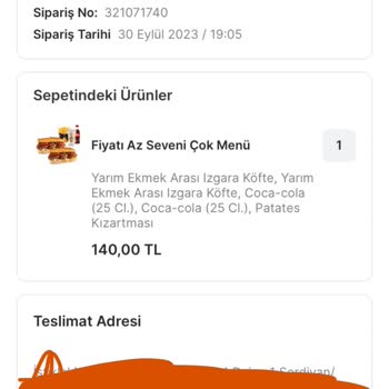 Migros Yemek 1.30 Saati Aşan Sipariş