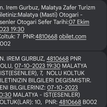Malatya Zafer Turizm Koltuğumu İzinsizce Değiştirmişler