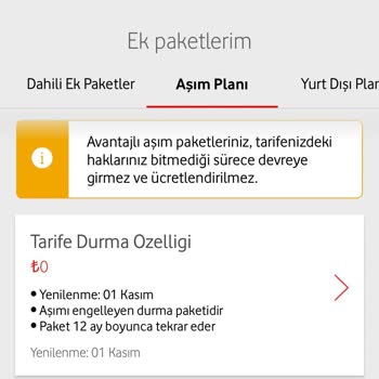 Vodafone Tarifemde Durma Paketi Ücretsiz Olmasına Rağmen Ücret Kesildi