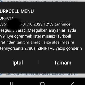 Kendiliğinden Ekrana Gelen Turkcell Menü