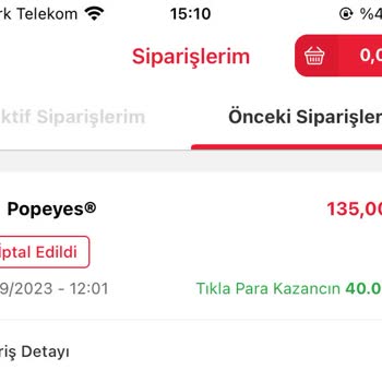 Tıkla Gelsin İptal Olan Siparişin Ücretinin Ödenmemesi