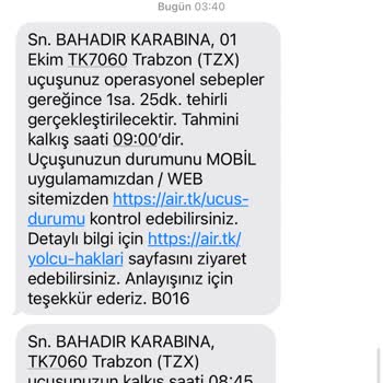 Türk Hava Yolları Uçuş Saati Değişikliği