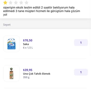 Getir Eksik Gönderilerin Ürün