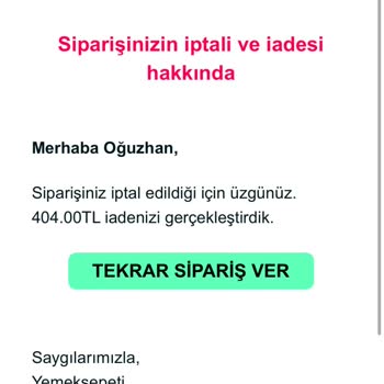 Yemeksepeti Keyfi Sipariş İptal Ediyor