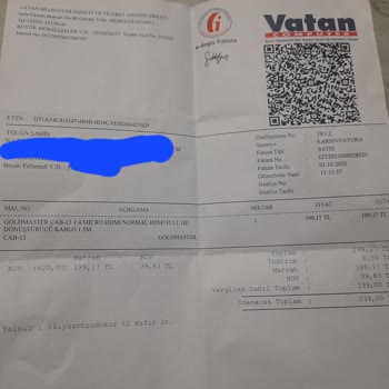 Vatan Bilgisayar Yanlış Ürün Verip Geri Alınmaması