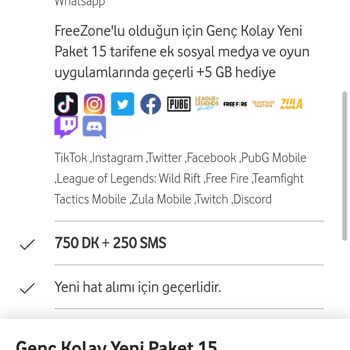 Vodafone Genç Kolay Yeni Paket 15 Paketini Satın Alamıyorum