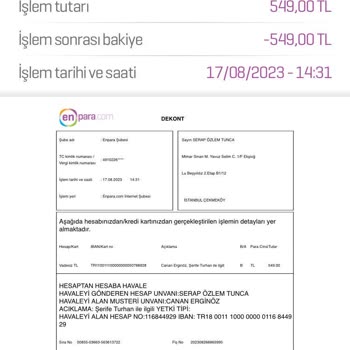Nisantasistili Teslim Edilmeyen Ürün, İadesi Yapılmayan Tutar