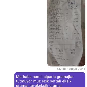 Getirçarşı Namlı Market Siparişi Kusurlu Ürün Ve Fazla Para Alınması