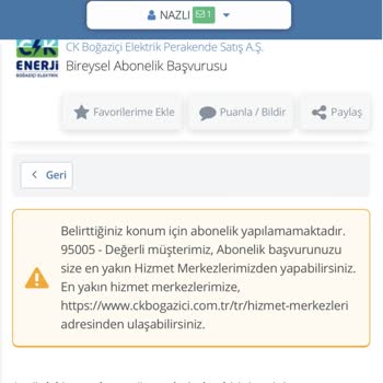 CK Boğaziçi Elektrik Yeni Başvuru Hatası