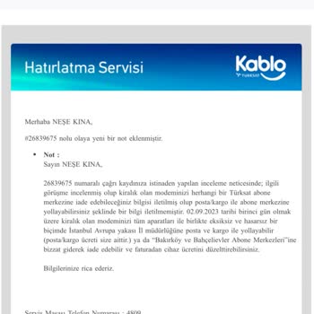 Kablo Net TÜRKSAT Kablo 1910.38 TL Faturamı İptal Etmiyor!