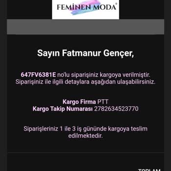 Feminen Moda Kargom Barkod Numarası Verildiği Halde Kargo Şirketinde Gözükmüyor.