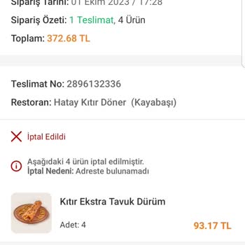 Trendyol Yemek Sipariş Haksız Yere İptal Edilmesi