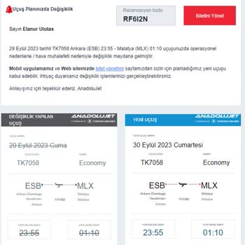 Anadolu Jet Firmasının Aktarmalı Uçuşunda Uçuş Tar. Değiştirilmesi
