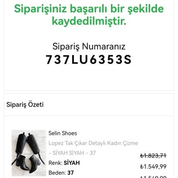 Selin Shoes Satın Aldığım Ürün Elime Ulaşmadı