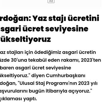 T. C. Cumhurbaşkanlığı Staj Ücretinin Eksik Yatırılması