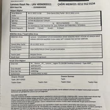 Vatan Bilgisayar Ürünümün İade/Değişim Raporu Olmasına Rağmen Değişim Yapılmaması.