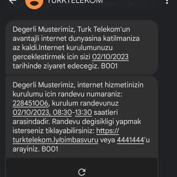 Türk Telekom Randevuya Gelmeyen Ekip