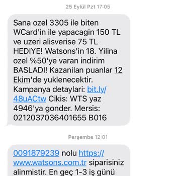 Watsons Siparişimi İptal Ettiler
