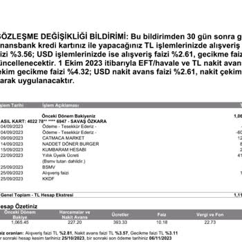 QNB Finansbank Kart Aidat Kesintisi