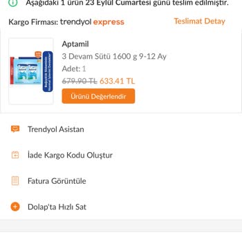 Trendyol Aptamil Resmi Satıcısı Gösterip Başka Mağazadan Satış Yapıyor!