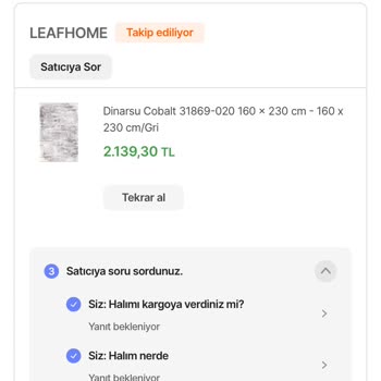 Leaf Home Hepsiburada Parasını Aldığı Halımı Göndermedi
