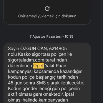 sigortaladım.com Opet Yakıt Puanı Kodunun Gönderilmemesi