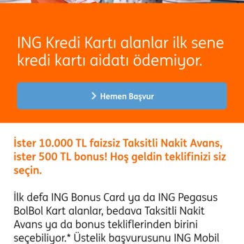 ING Bank Taksitli Nakit Avans Ve Ücretsiz Kredi Kartı Verilmemesi