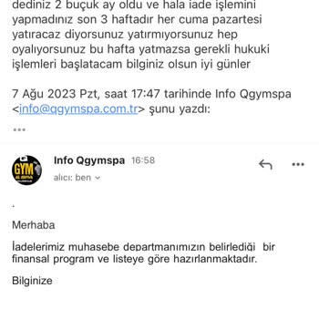 Q Gym & Spa Q GYM/SPA Adlı Spor Salonunun Ücret İadesinin Yapılmaması