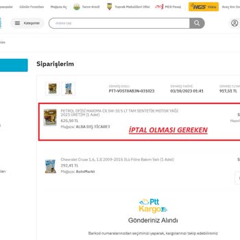 Epttavm Sipariş İptali Zorluk Çıkarıyor