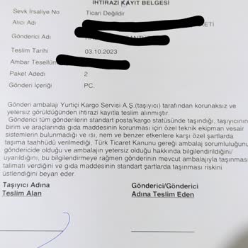Yurtiçi Kargo Ve İtirazı Kayıt Belgesi