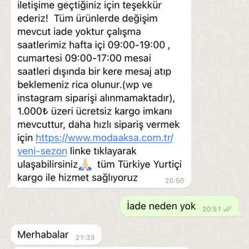 Moda Aksa (Modaaksaa) İade Edilmeme Sorunu