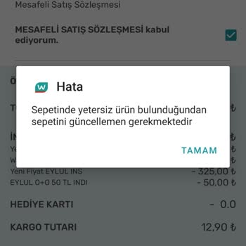 Watsons Mobil Uygulama Sepet Hatası