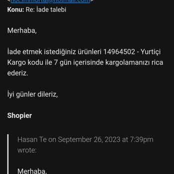 Shopier İade Ettiğim Ürünün Parasını Göndermiyorlar.